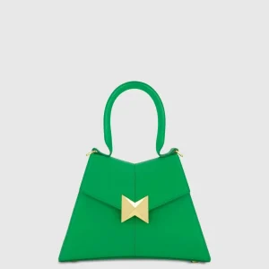 Green Angular Small Leather Handbag With Gold Hardware