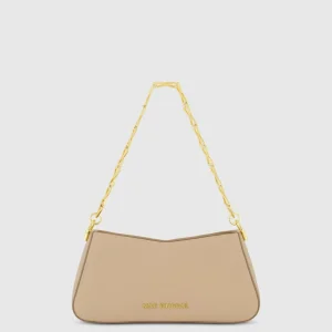 Beige Small Gold Strap Nappa Leather Shoulder Bag