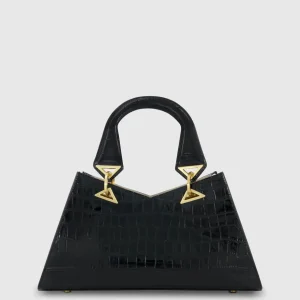 Crocodile Leather Handbag With Gold Hardware
