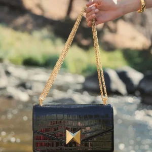 Crocodile Leather Shoulder Bag With Gold Hardware