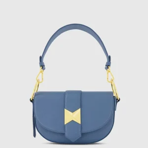 Blue Grain Leather Saddle Bag With Gold Hardware - FINAL SALE