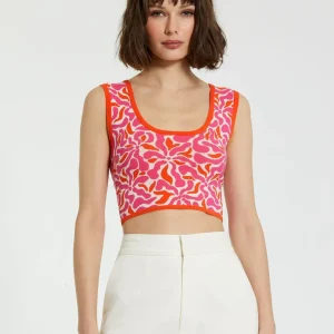 Multicolor Sleeveless Floral Knit Cropped Tank Top - FINAL SALE
