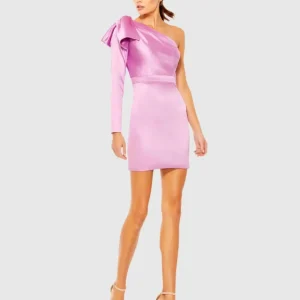One Shoulder Long Sleeve Satin Mini Dress