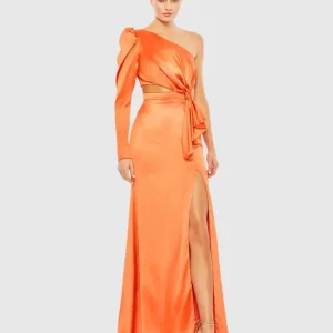 Puff One Sleeve Cut Out Side Knot Gown