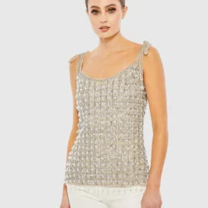 Silver Crystal Embellished Soft Tie Cami Top