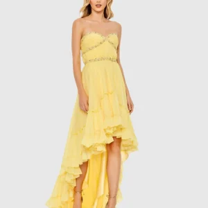 Beaded Ruffle High Low Gown